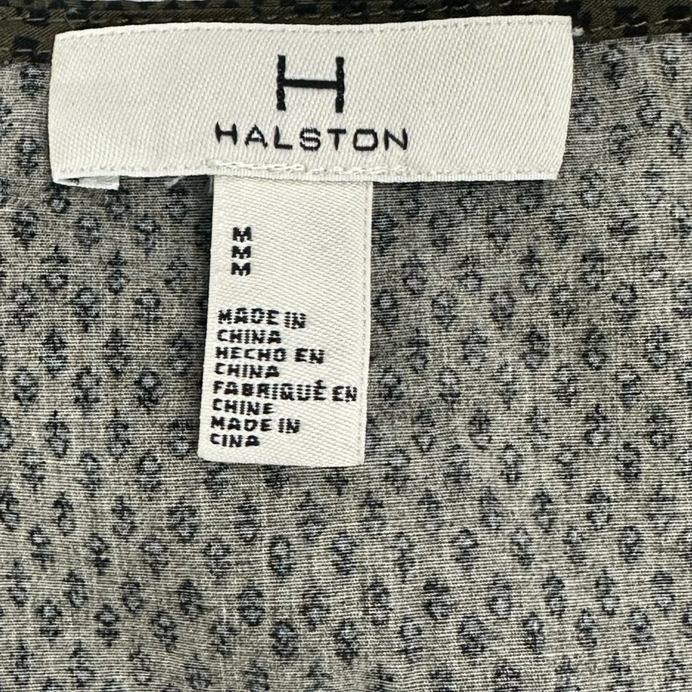 Halston Heritage Green Buttoned Front Blouse with floral puff sleeves NEW - Picture 2 of 9